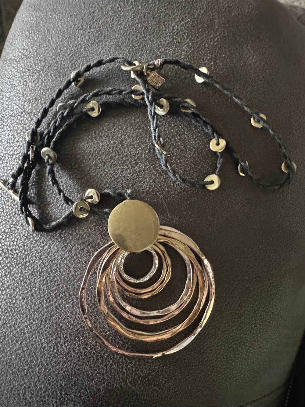 Robert Lee Morris Gold-Tone Concentric Ring Pendant on Black Braided Cord